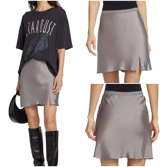 Anine Bing Chrisly Silk Skirt: Ash Violet - Picture 3 of 11